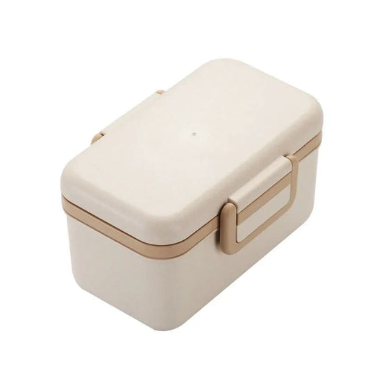 Beige lunch box with a lid on a white background