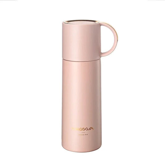 Pink thermos with 'LONGDO' branding on a white background