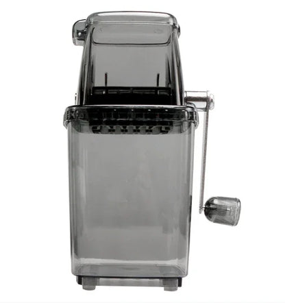 Clear pasta maker with a black interior on a white background