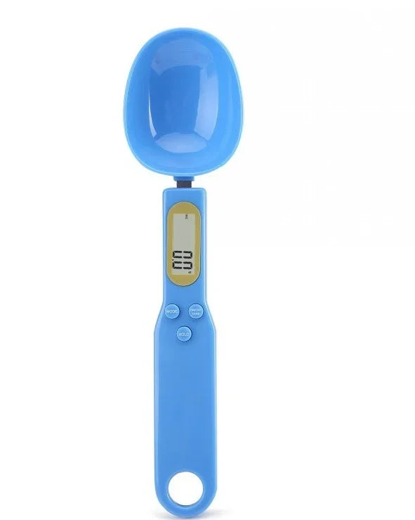 Blue digital measuring spoon on a white background
