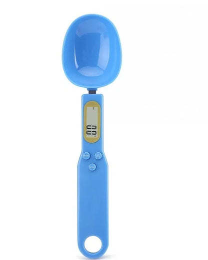 Blue digital measuring spoon on a white background