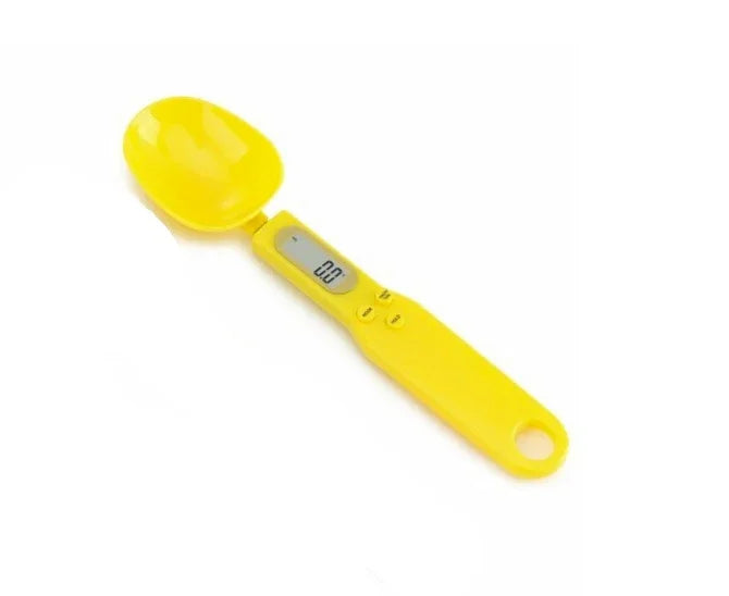 Yellow digital measuring spoon on a white background
