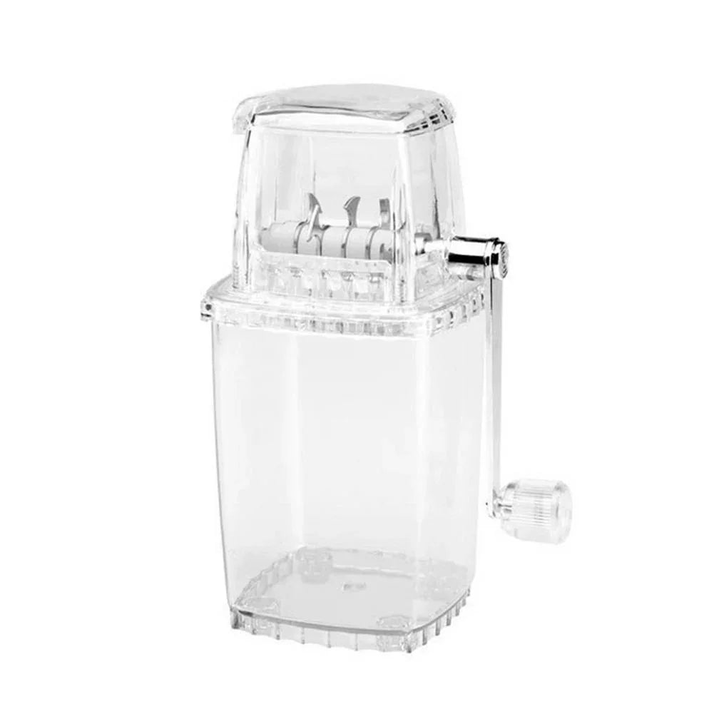 Clear plastic ice cream maker on a white background