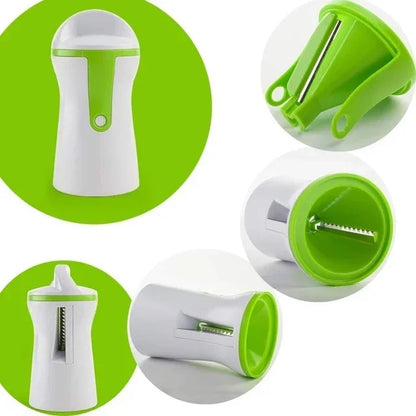 Multifunctional kitchen tool with green and white design on a white background