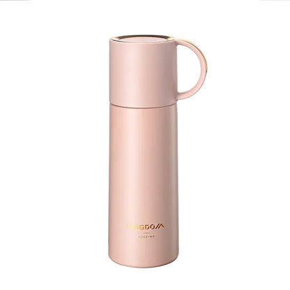 Pink thermos with 'LONGDO' branding on a white background