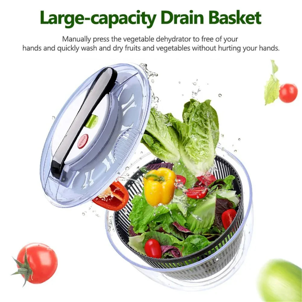 Large-capacity drain basket with vegetables inside, featuring text about its use.